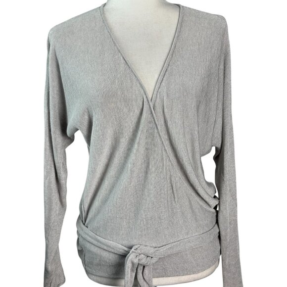 J.Crew Linen-Blend Wrapped Cardigan Sweater w Tie in Light Gray Long Sleeves SM - Picture 4 of 9